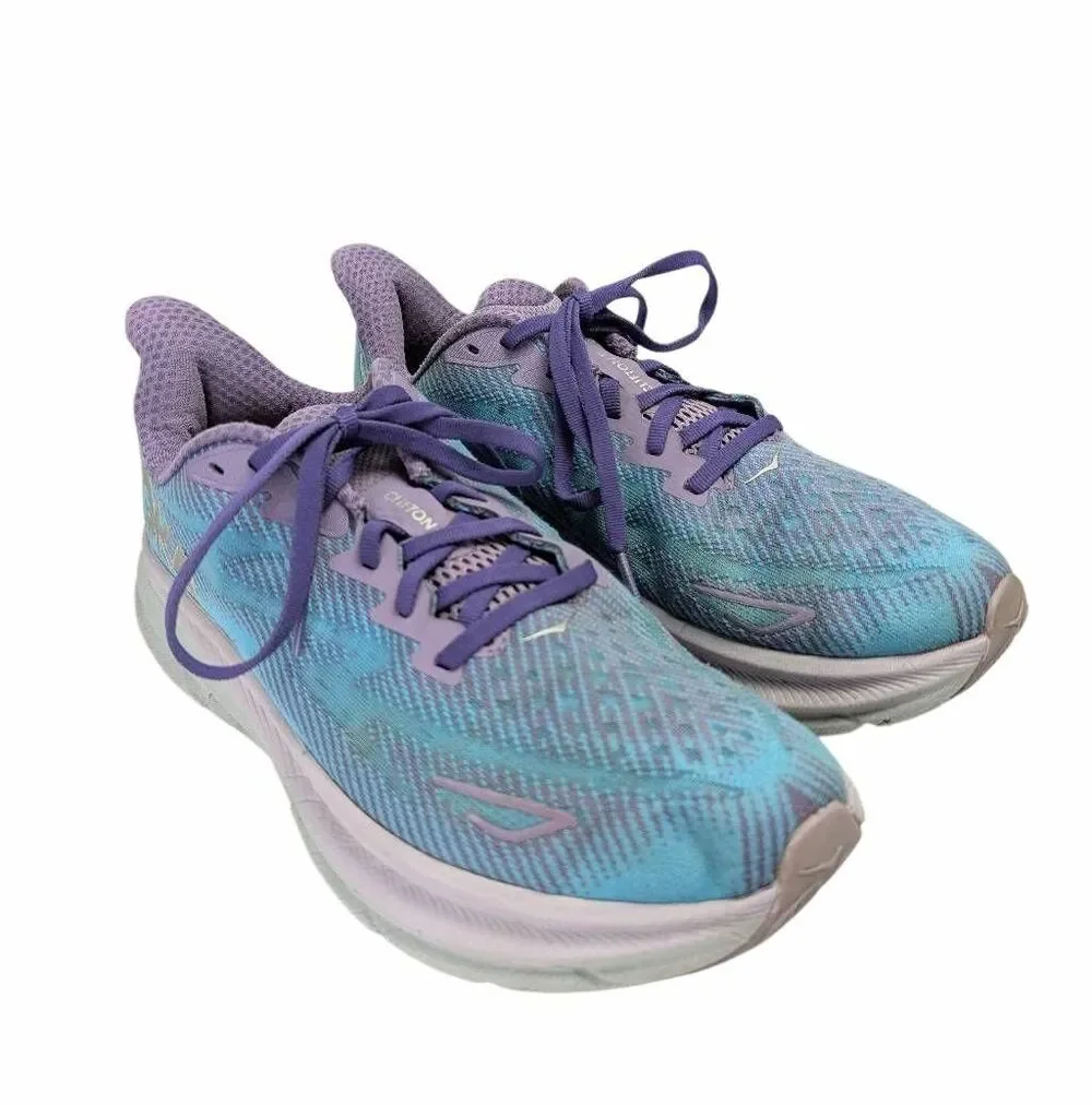 Hoka Clifton 9 Purple & Blue athletic active running shoes womens 8.5